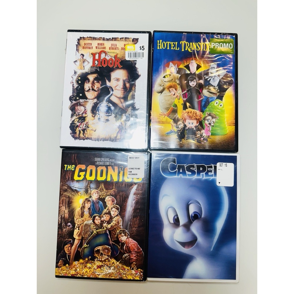 Lot of 4 Brand New Sealed DVD's Hook, Casper, Goonies, Hotel Transylvania 2
